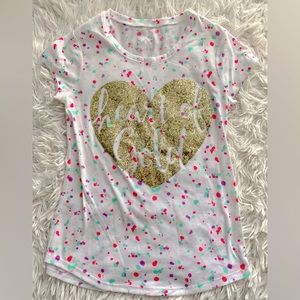 Justice shirt. Sz 10. Center decor in Sequin “Heart of Gold”